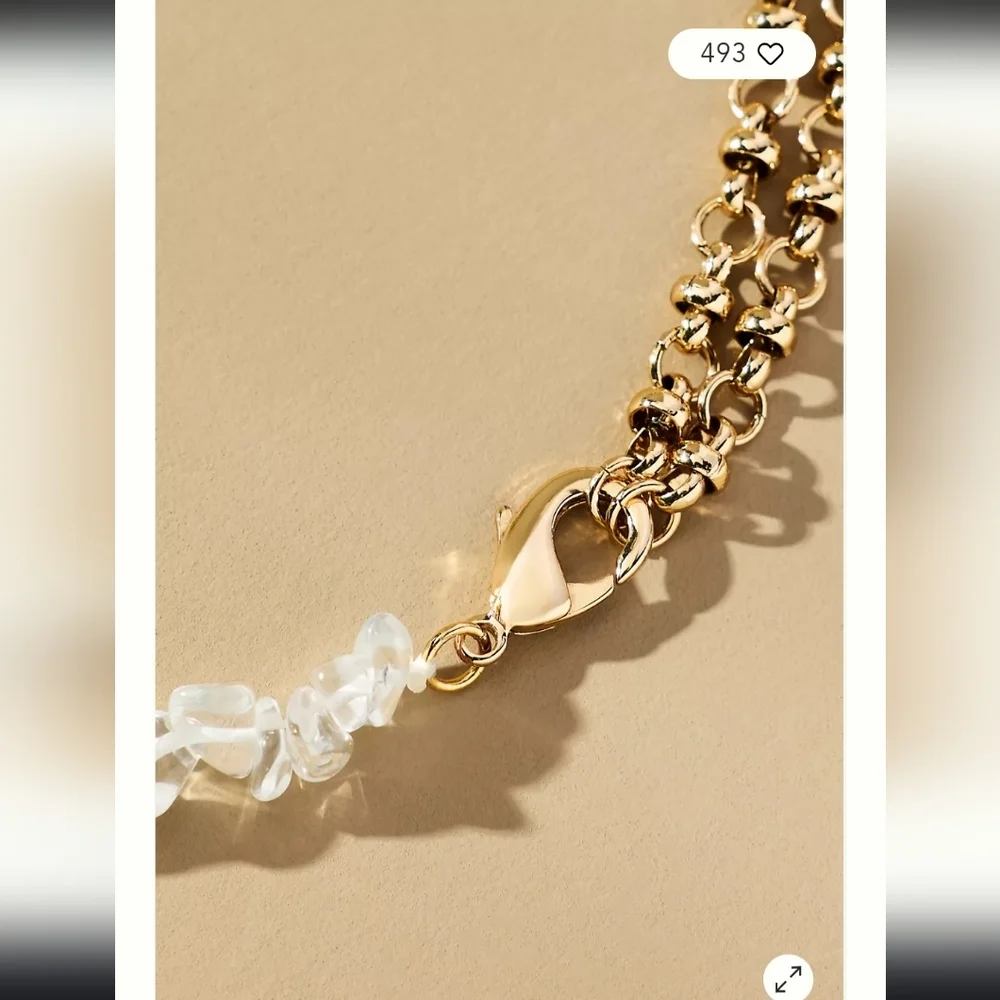 Anthropologie, Half Rock Crystal Chain Necklace, Gold, MSRP $54 - Picture 2 of 8
